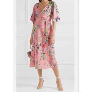 Diane Von Furstenberg Pink Floral Silk Wrap Midi Dress  Size‎ 4